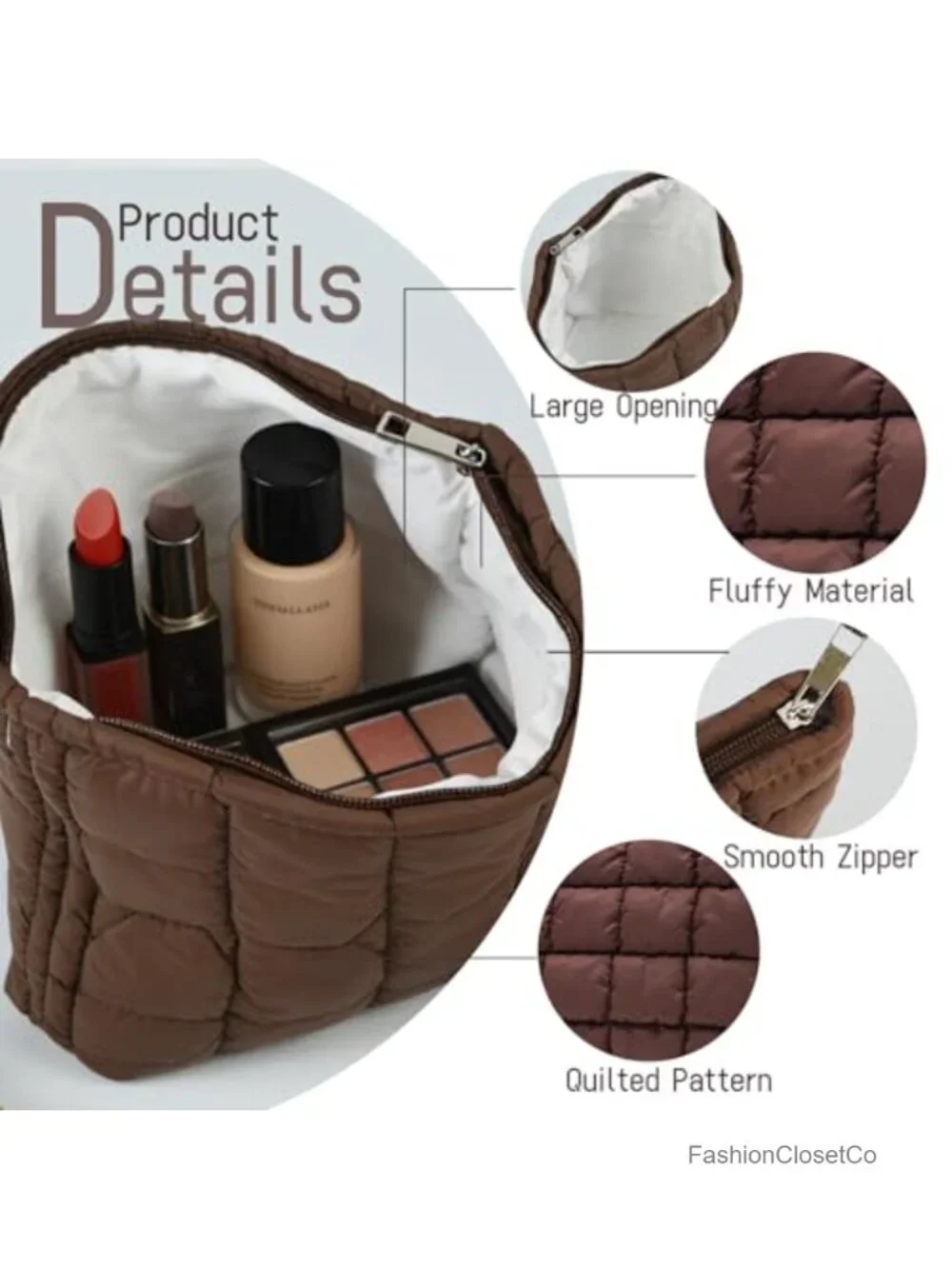Quilted Puffy Makeup Bag Cosmetic Pouch Travel Toiletry Organizer Zipper
